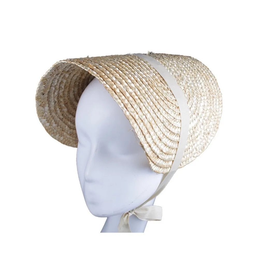 French Style Lolita Straw Hat Sweet Lace-up Handmade Girl Sun Hat Hair Accessories Victorian Bonnet Beach Hat
