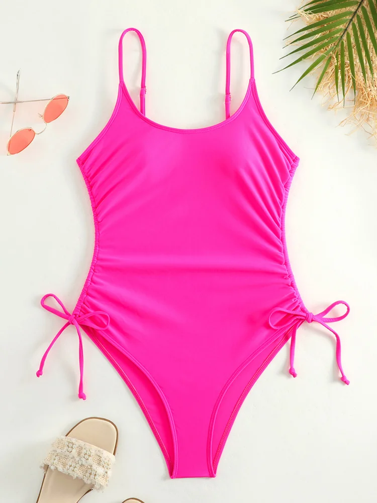 Eendelig Badpak Dames Stevige Badkleding Met Trekkoord 2024 Nieuwe Sexy Sling Monokini Badpak Voor Dames Zomer Strand Bodysuit