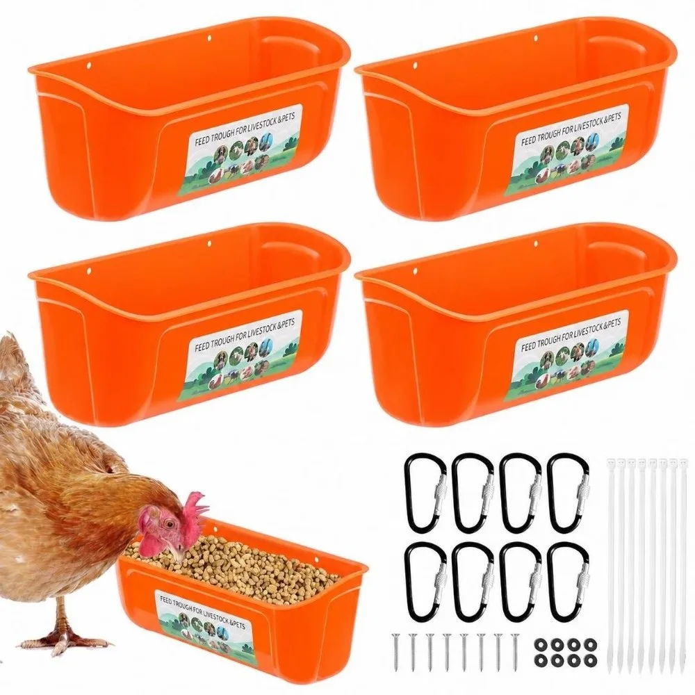 4sets PP Hanging Chicken Feeder With Clips Hanging Design Poultry Feed Trough Multi-Functional Integrated Stamping Process