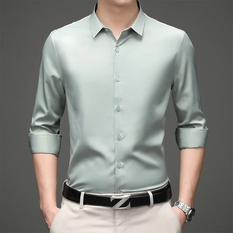 

Business Casual Party Social Shirt Men's Long Sleeve Anti-wrinkle No-Iron Stretch Slim Color Fashion Trendy Men's Clothing