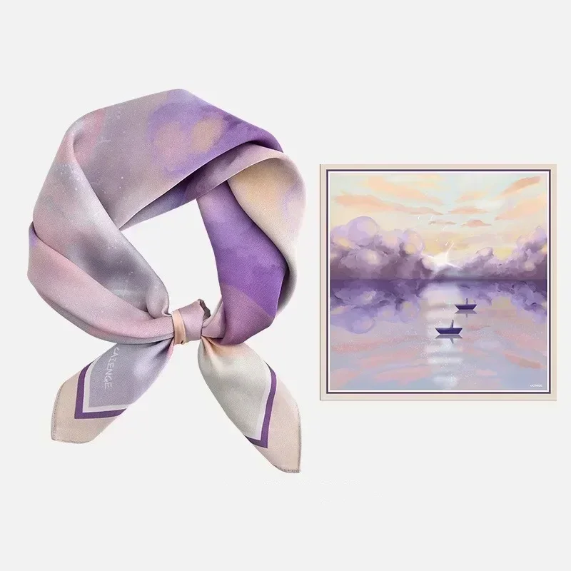 Summer Silk Scarves for Woman Beautiful Pattern Smooth Touch Headscarf Summer Sun Protection Silk Scarf