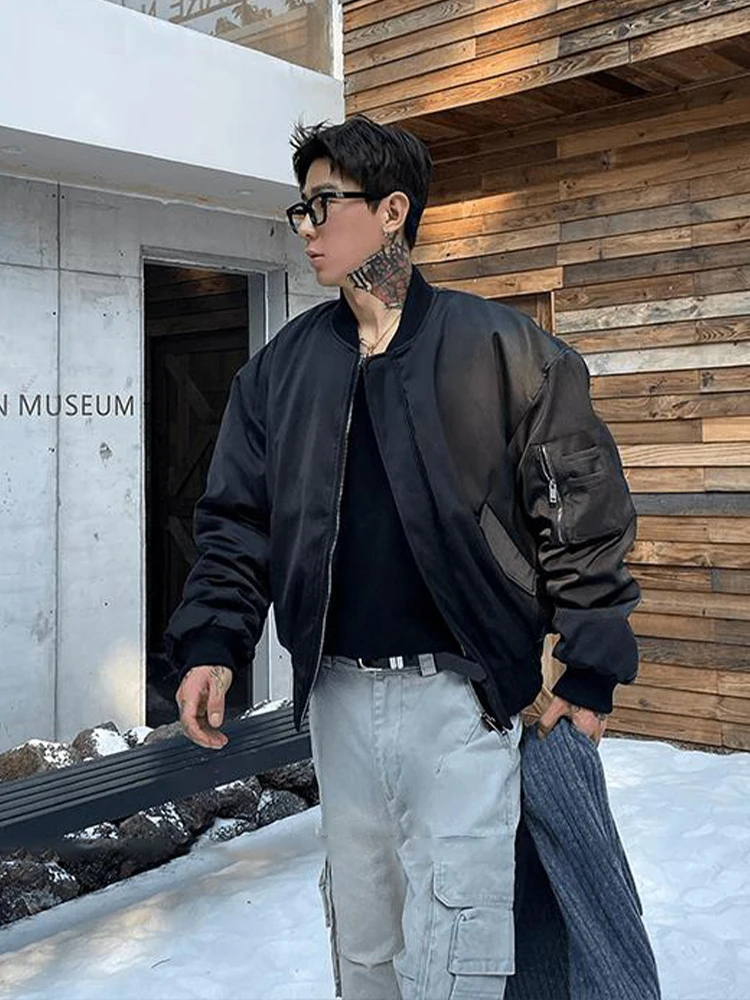 Cleanfit MA1 Pilot Jacket Cotton Biker Short Baseball Style Men's Winter Coat Warm Long Sleeve Zipper Closure  Color