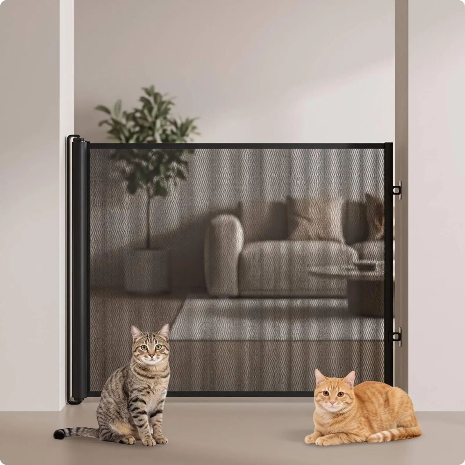 Retractable Mesh Pet Gate Indoor Safety Barrier for Dogs Cats Extendable Door Fence Puppy Gate