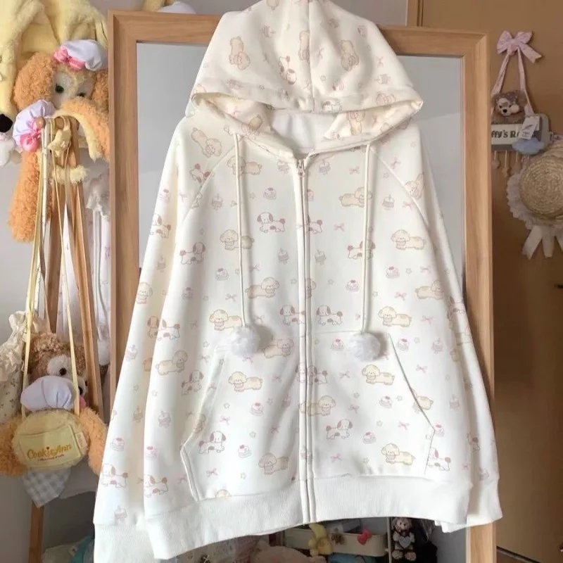 Japanese Subculture Sweet Kawaii Lace Hooded Sweatshirt Spring Girls Cute Sweet Zipper Hoodie Lolita Loose Jacket Y2k Clothes view 5