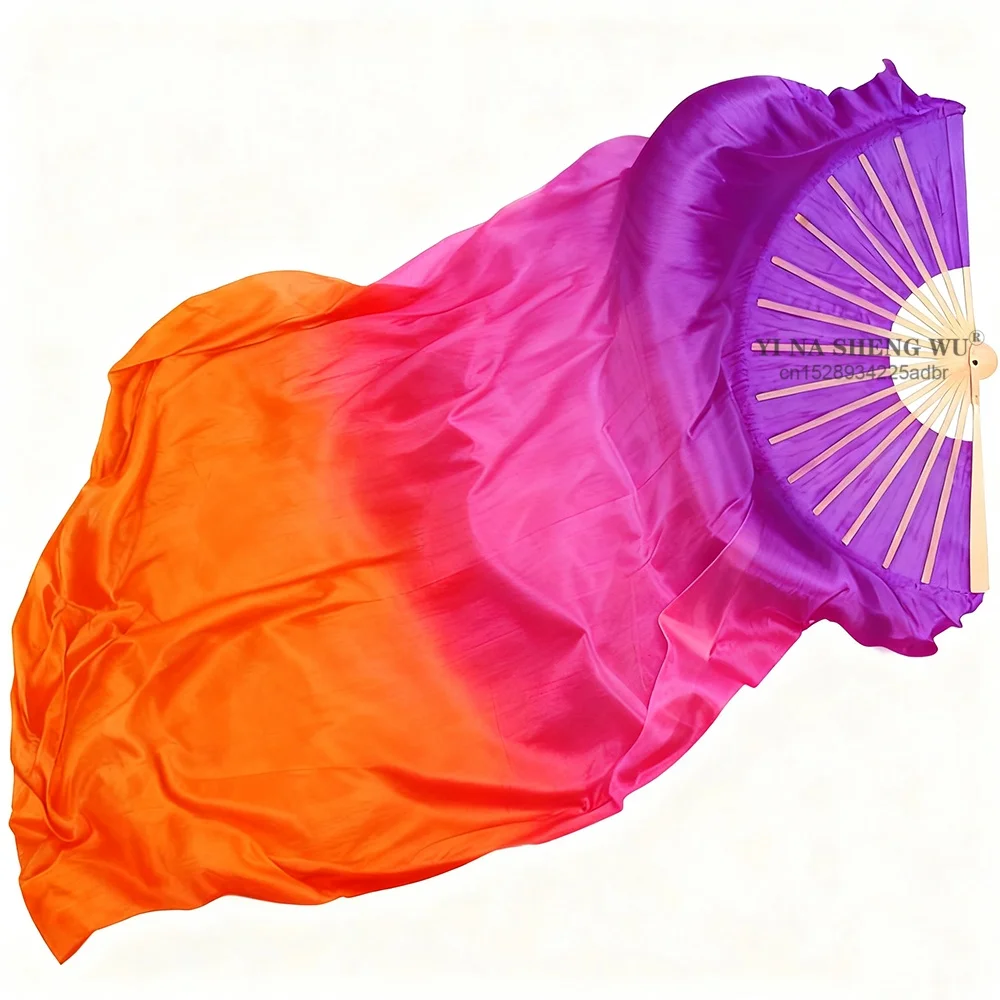 Promocja Hurtowa 1 Para Prawdziwych Jedwabnych Woalów do Tańca Brzucha Klasyczny Rozmiar Wachlarz Bambusowy Woal Rekwizyty do Występów Tancerki Personalizowane Nowe