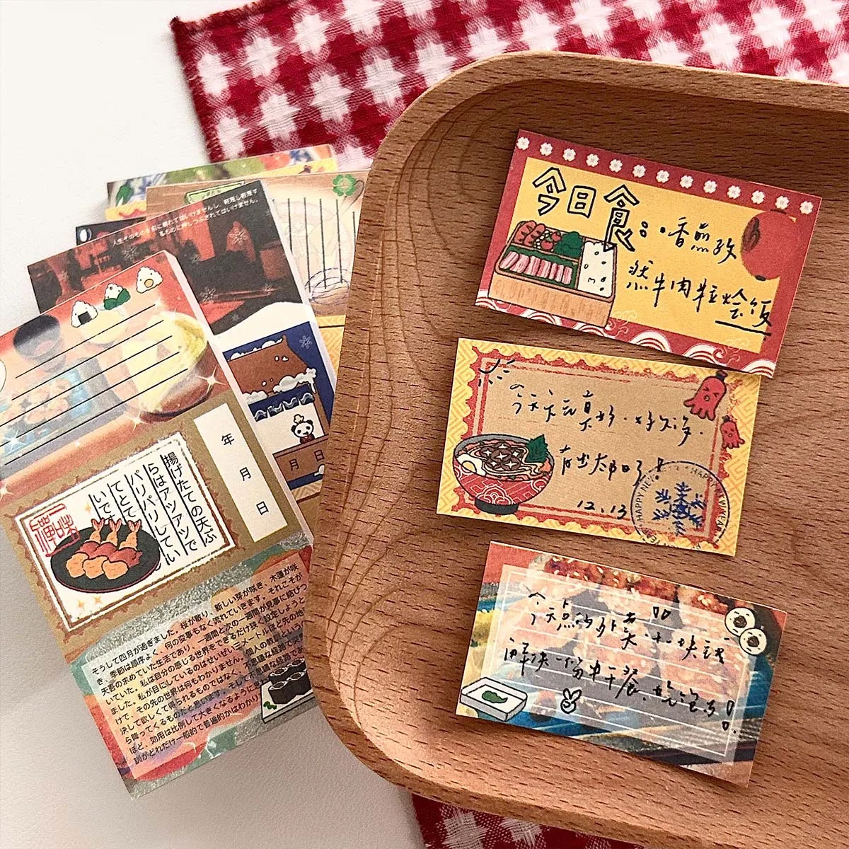 1Pc 3-in-1 Kawaii Japanese Retro Early Showa Style Memo Pad Cute Food Notepad Scrapbook Journal Collage Book DIY Deco Note Paper
