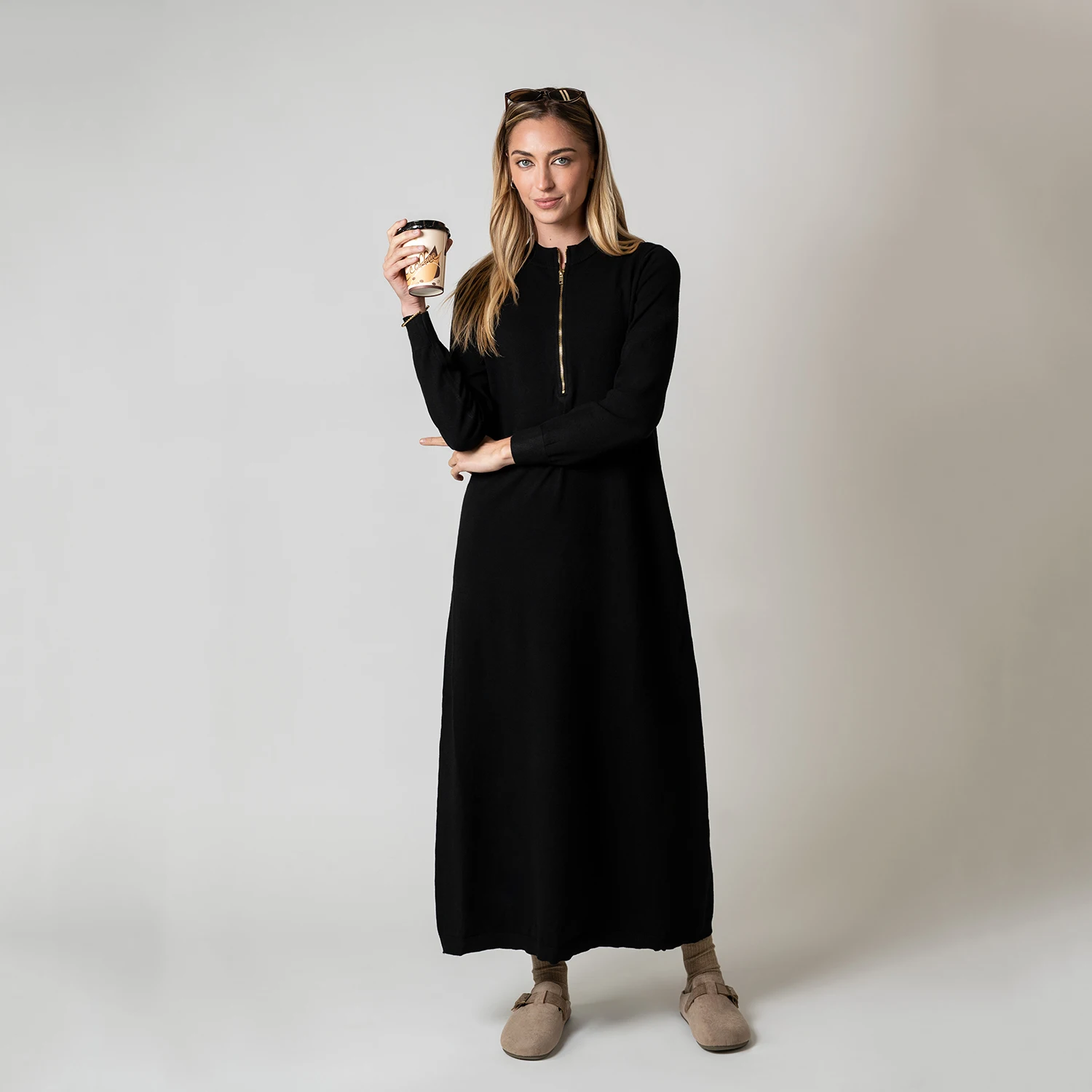 AP AW26 New Women ZIipper Sweaters Maxi Knitting Dress Soft and Comfortable Half High Collar Stretch