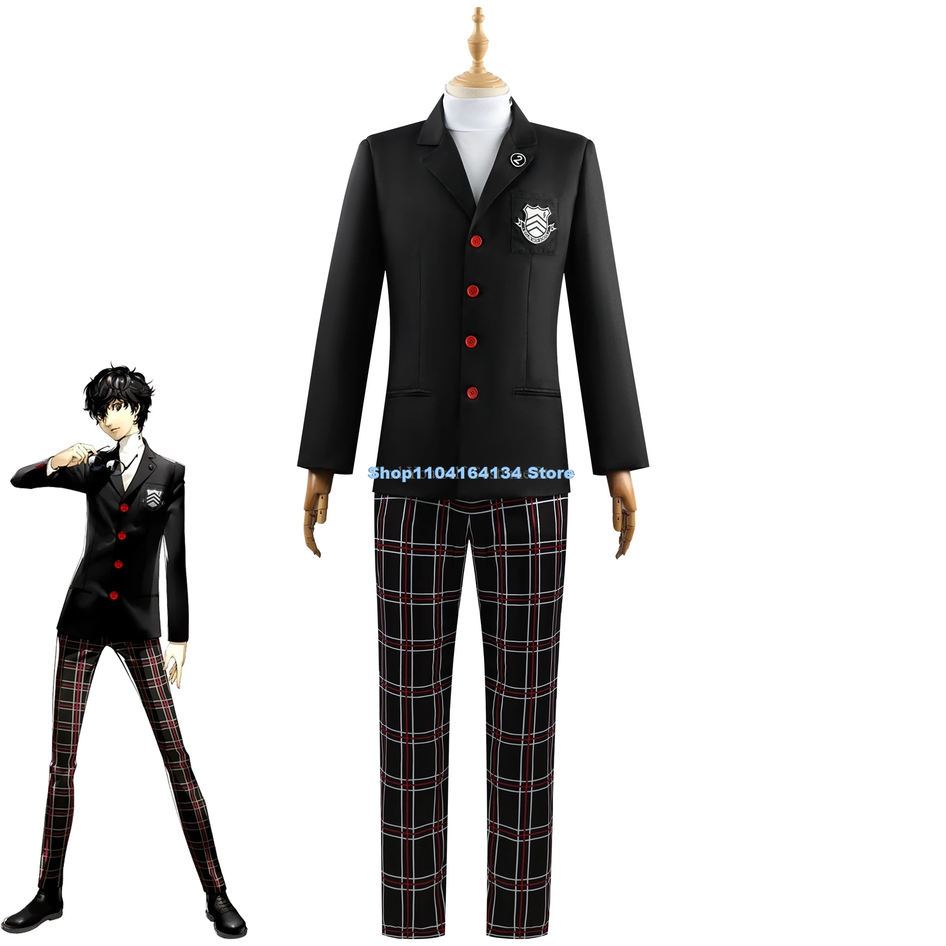 Jeu Persona 5 Amamiya Ren Kasumi Yoshizawa Cosplay Uniforme SвUnisexe pour Hommes et Femmes, Ensemble Uniforme Noir Trempé pour ixd'Halloween