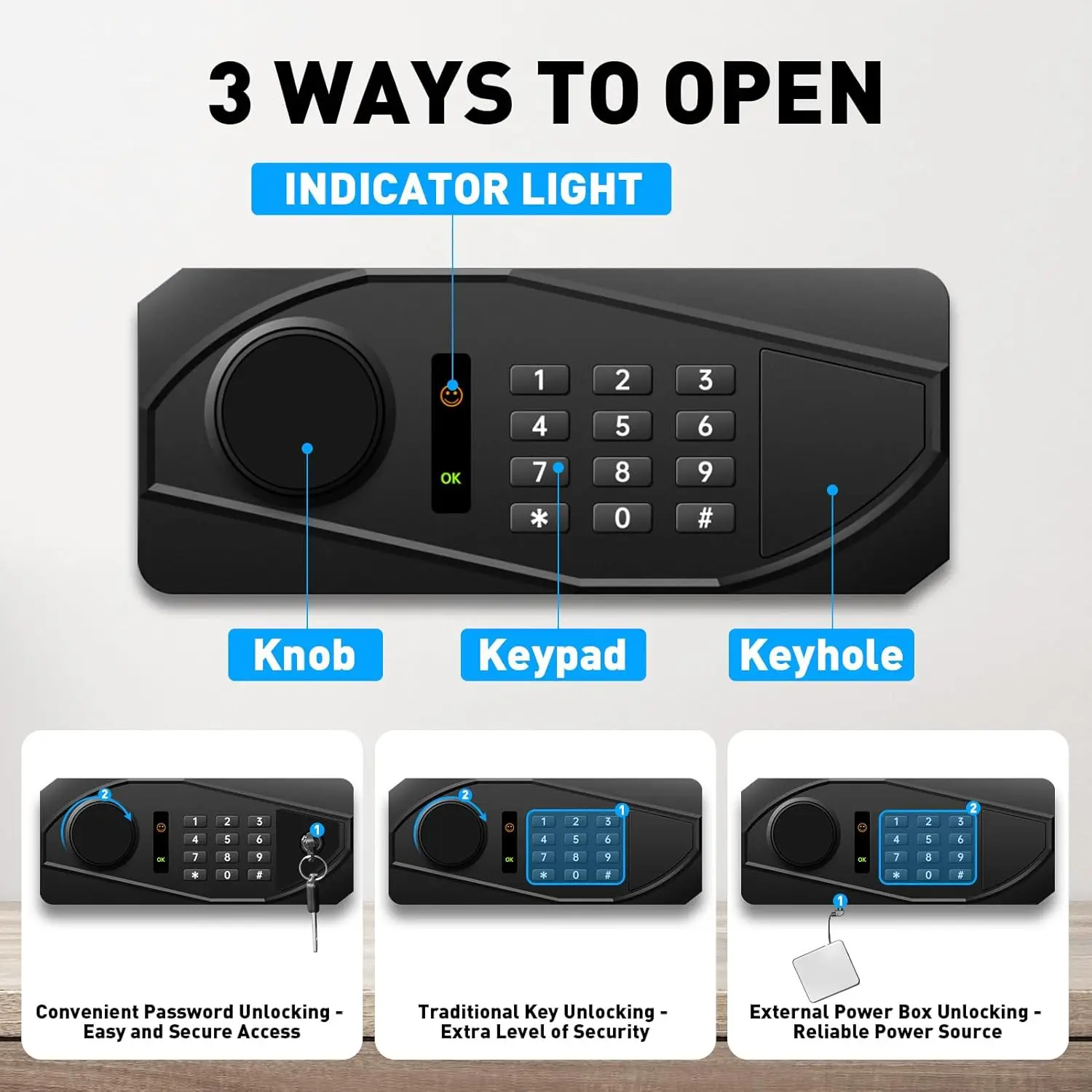 

1.2 Cub Small Home Use Safe Box Fireproof Waterproof, Security Safe and Lock Box with Digital Combination Keypad Sensor Light