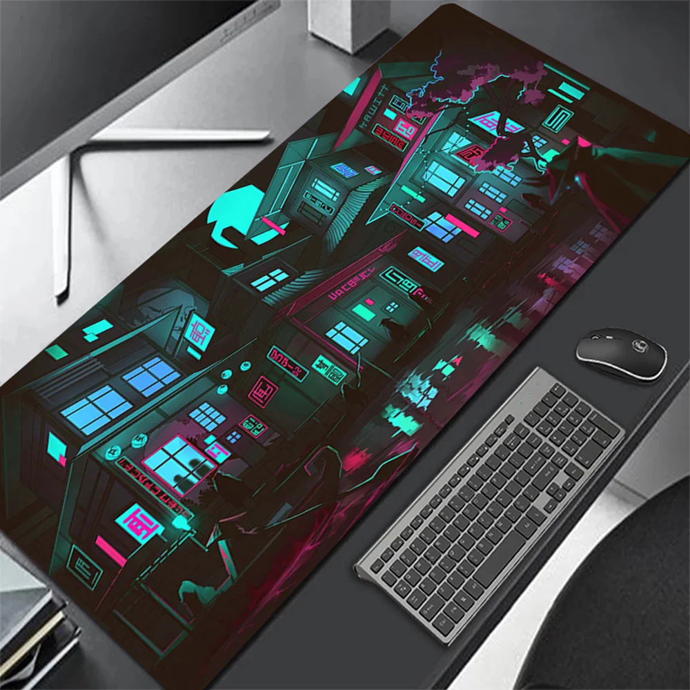 Cyberpunk Neon City Gaming Mouse Pad Anime Gamer Desk Mat Xxl Keyboard Pad For Desktop Large Computer Table Surface Accessories