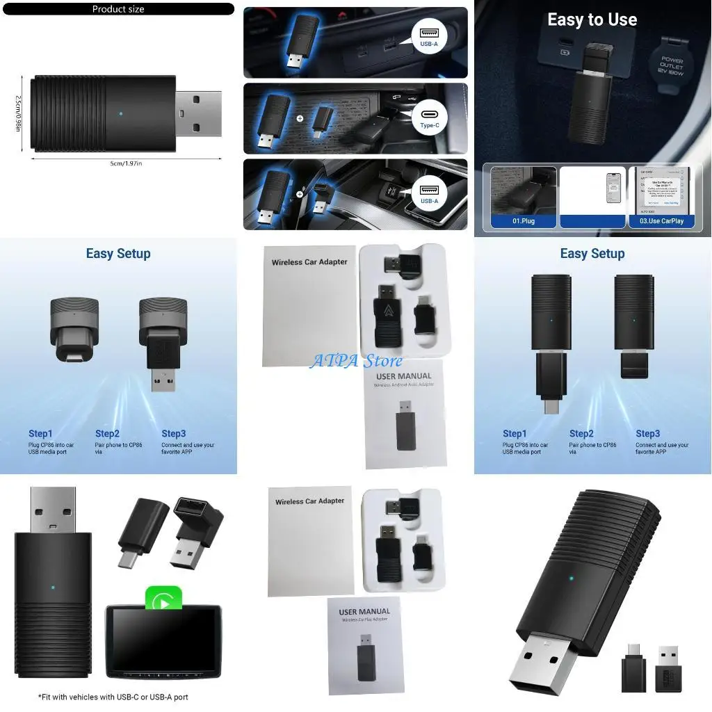 

U13C Universal Compatibility Car Adapter WiFi Fast Connection for Instants Wireless Connectivity Automobile Sound Enhancement