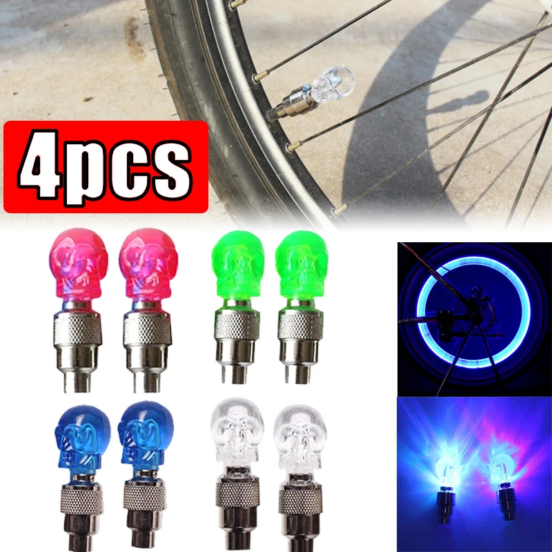 4pcs Tire Valve Caps Lights Car Wheel Tire Tyre Air Valve Stem LED Lights Cap Cover Universal Accessory for Bike Car Motorcycles