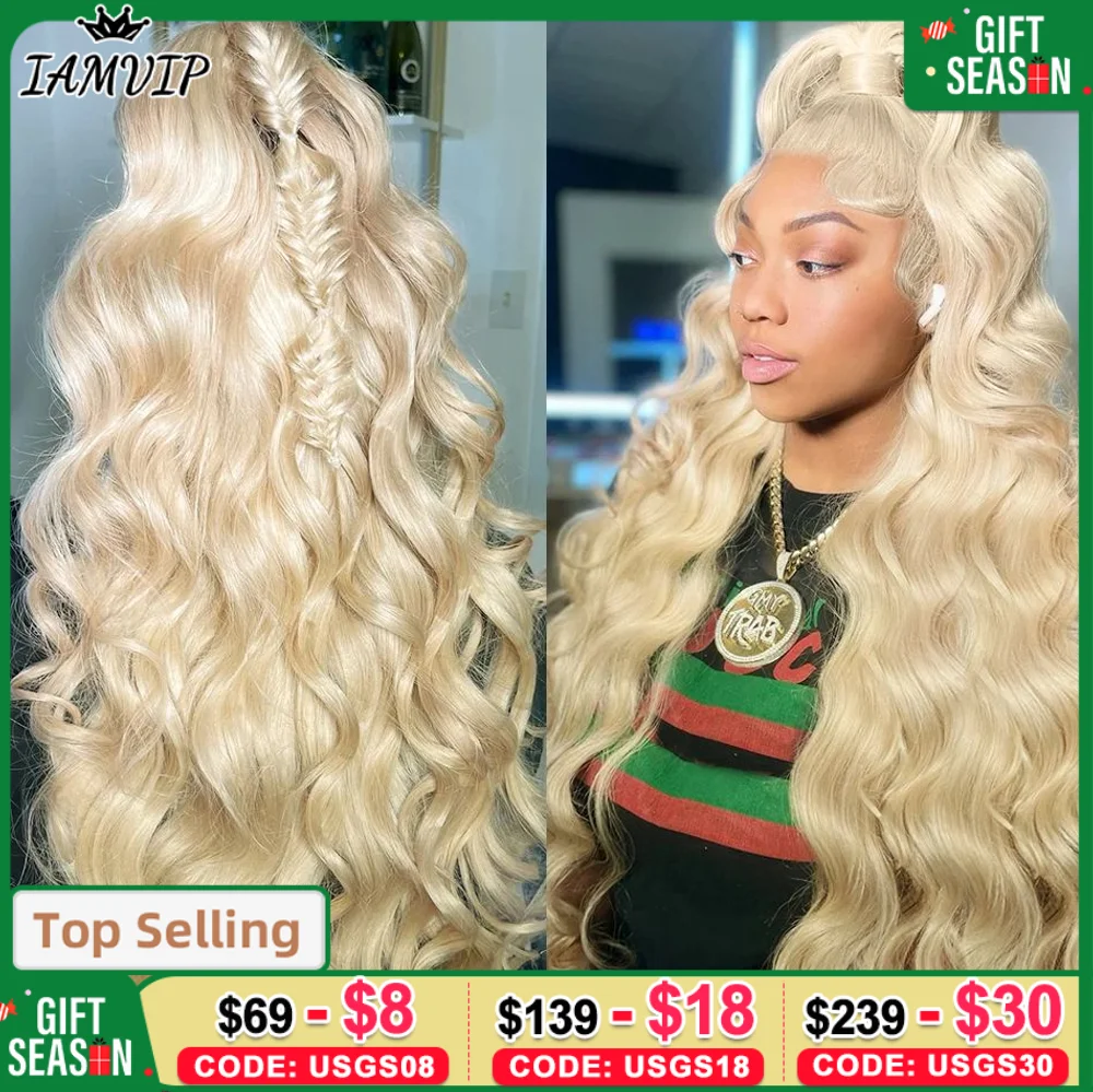 IAMVIP 13x4 Hd Transparent Lace Frontal 613 Blonde Lace Front For Black Women Brazilian Body Wave Human Hair Wigs