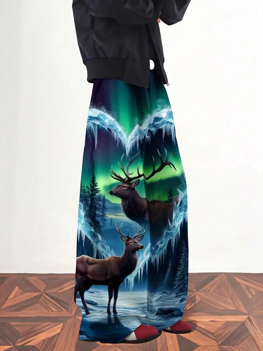 

Northern Lights Deer Print Sweatpants Artistic Winter Forest Design Loose Fit Comfortable Pants For Adults