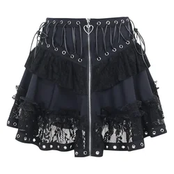 Japanese Style Kawaii Black Harajuku Gothic Skater Cosplay Mini Skirts Zipper Front Women's Punk Vintage High Wasit Skirt