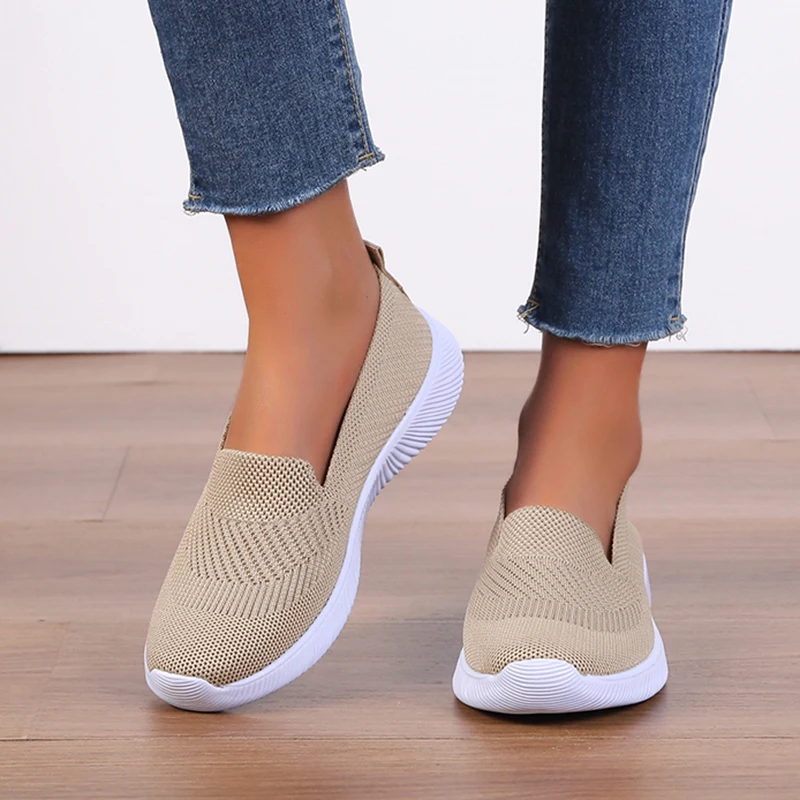 Rimocy Breathable Knitting Flats Shoes Women Slip-on Soft Bottom Sneakers Woman Summer Super Light Non-slip Casual Shoes 2024