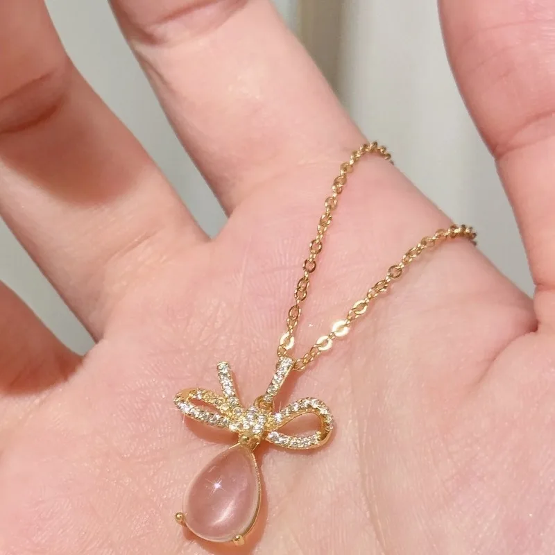 

Fashion Casual Style high quality Bow Crystal water drop Necklace for women Light Luxury Exquisite Chain Party Wedding Jewelry