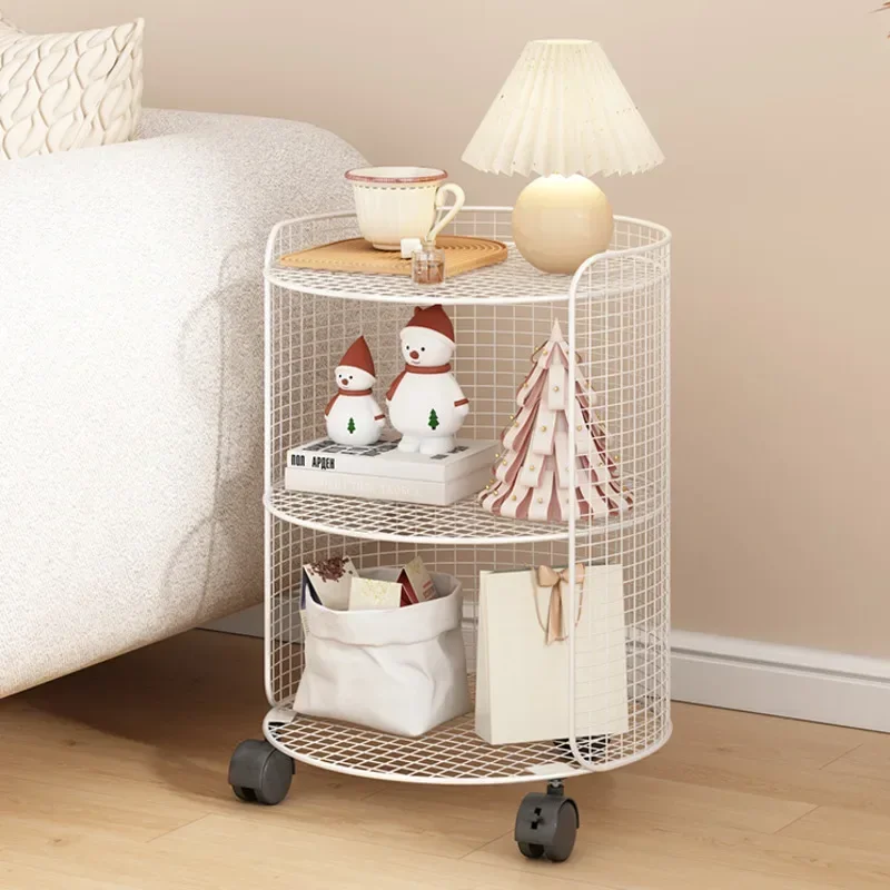 

Living Room Sofa Side Table Removable Small Bedroom Nightstand Multilayer Round Auxiliary Cart With Wheels