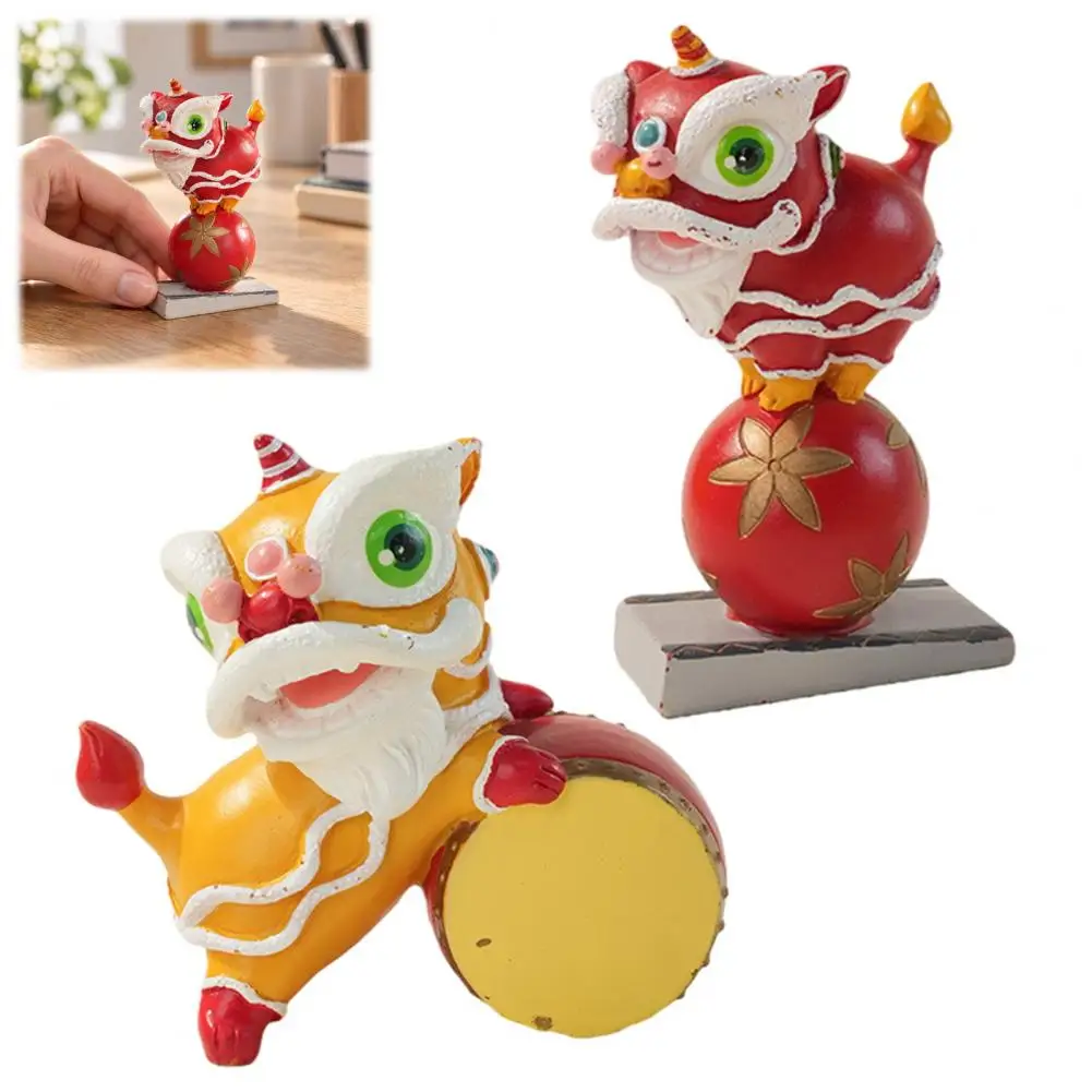 Small Shelf Figurine Chinese Style Lion Dance Figurine Resin Traditional Dancing Lion Statue Cute Desktop Ornament for Home