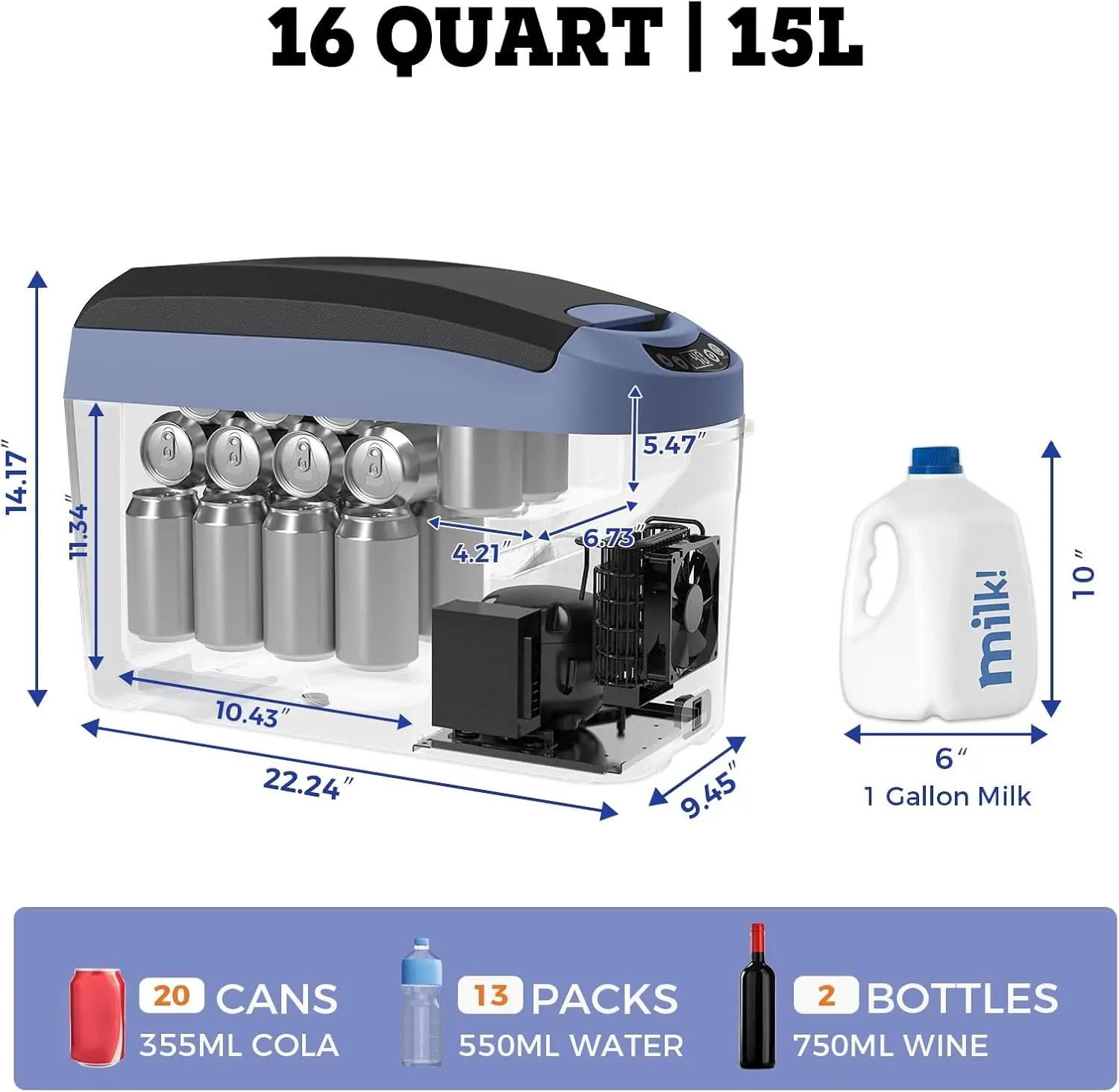 Réfrigérateur de voiture portable AB15 12V 16QT, refroidisseur de camping-car pour camping, voyage, SUV, fourgon