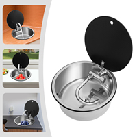 RV Kitchen Sink  Circle Caravan Bowl Sink with Folding Faucet Drain Pipe Stainless Steel RVs Campervans Bowl 340x340mm