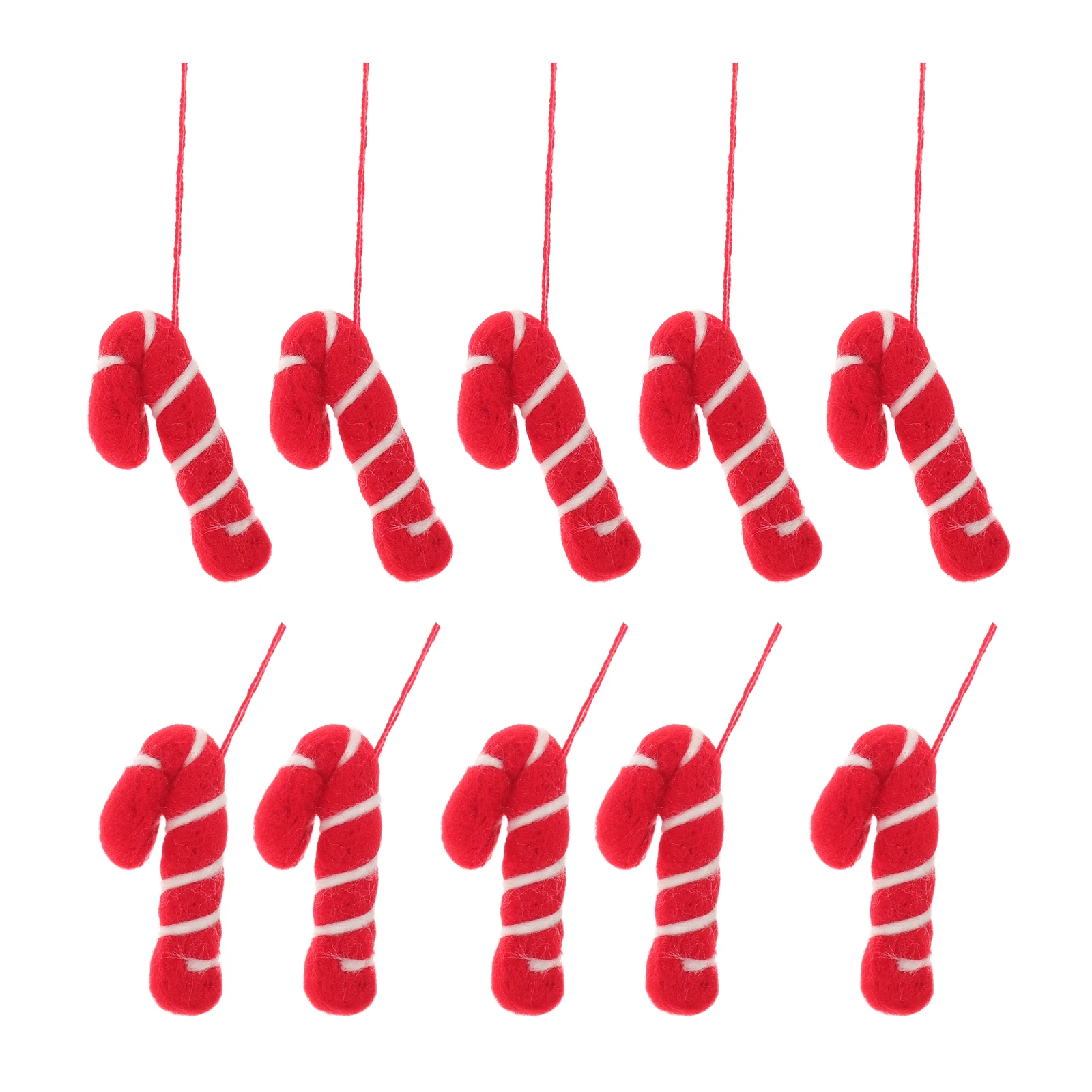 

10Pcs Felt Christmas Ornaments Set - Cute Mini Canes - Bright Striped Hanging Decor for Holiday Tree Xmas Craft