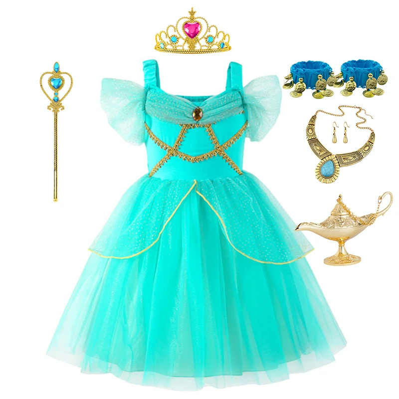 2024 Jasmine Costume For Kid Girl Aladdin Princess Carnival Clothing Vestidos Halloween Party Cosplay Costume 3-10Y Summer Dress