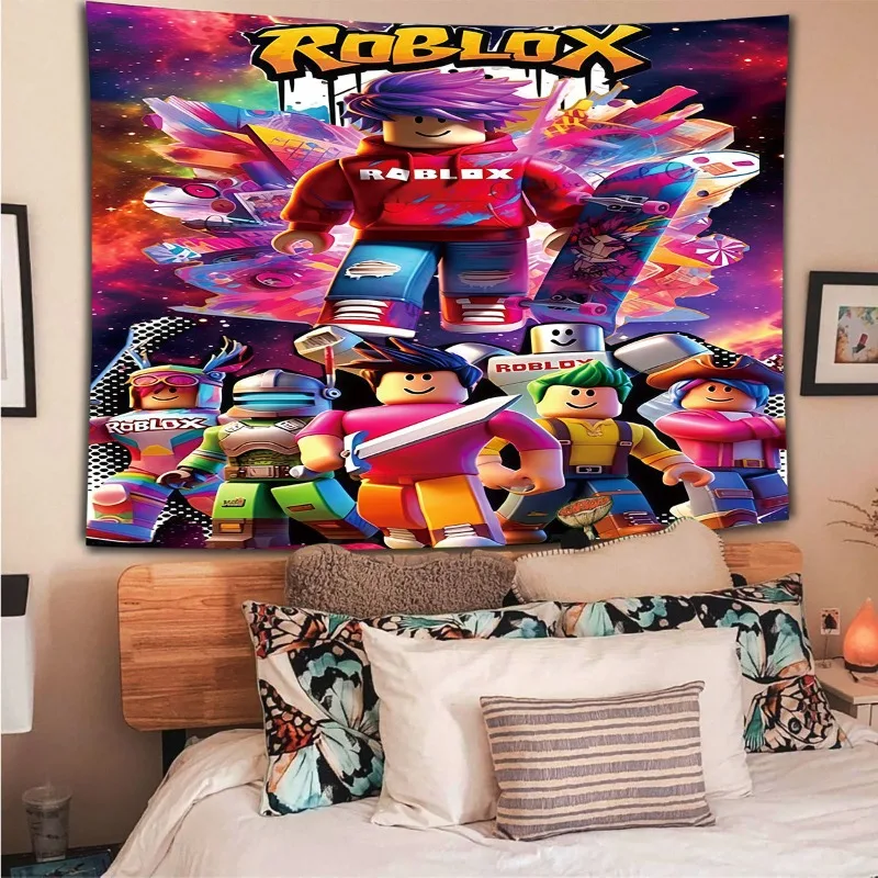 ผ้าม่านตกแต่งห้องนั่งเล่น ห้องนอน ลายการ์ตูน โรบ็อกซ์ เกมออนไลน์ ของตกแต่งงานวันเกิด ภาพวาด