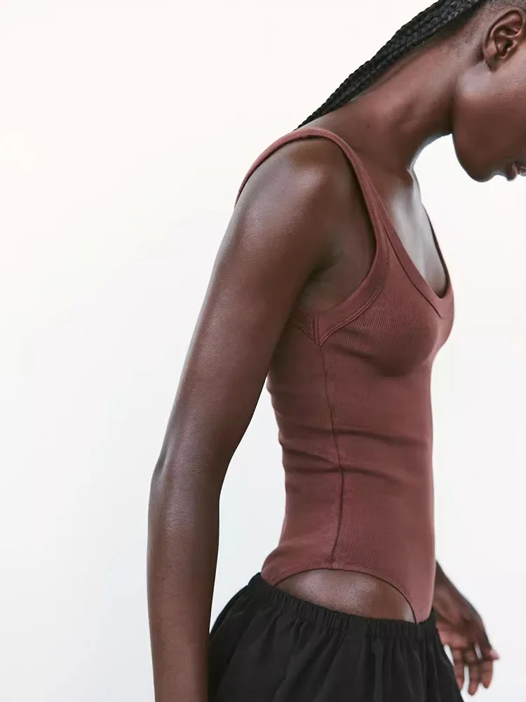 Women's Skinny Ribbed Bodysuits O Neck Snap-Button Sexy Fashion Playsuits Comfortable Fit Body Suit