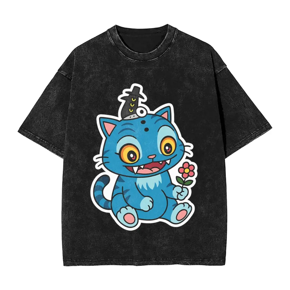 

Man T Shirt K-Pop Demon Hunters Derpy Tiger And Bird Washed T-Shirts Harajuku Beach Tees Y2K Basic Print Casual Clothing Gift