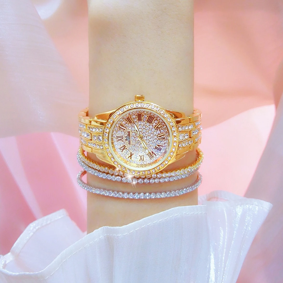 Watches For Woman BS Diamond Watch Silver Bracelet Analog Quartz Wristwatches Waterproof Luxury Brands Lady Clock Gifts