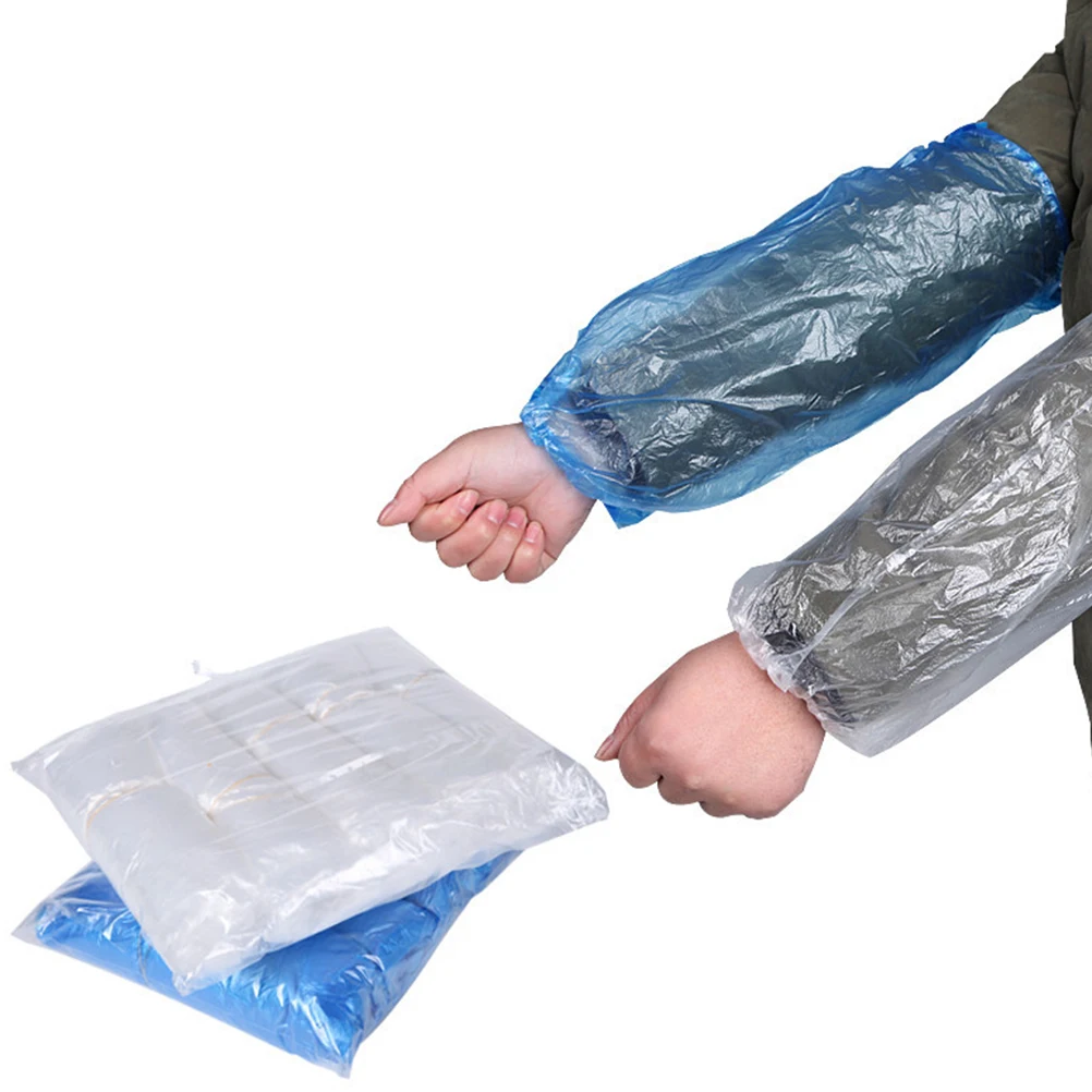 

100 Pcs Waterproof Sleeve Kitchen Arm Sleeves Cleaning Disposable Blue Oilproof
