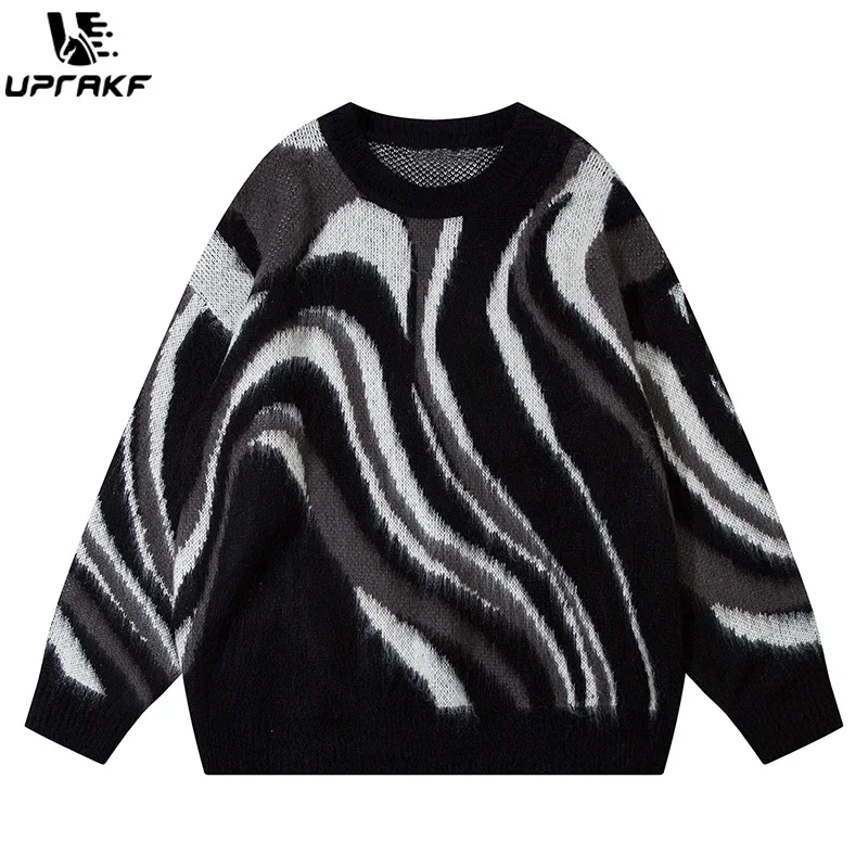 

UPRAKF Contrast Print Sweater Loose Simple Design Long Sleeves Fashion Round Neck Trendy Pullovers Warm Autumn Casual