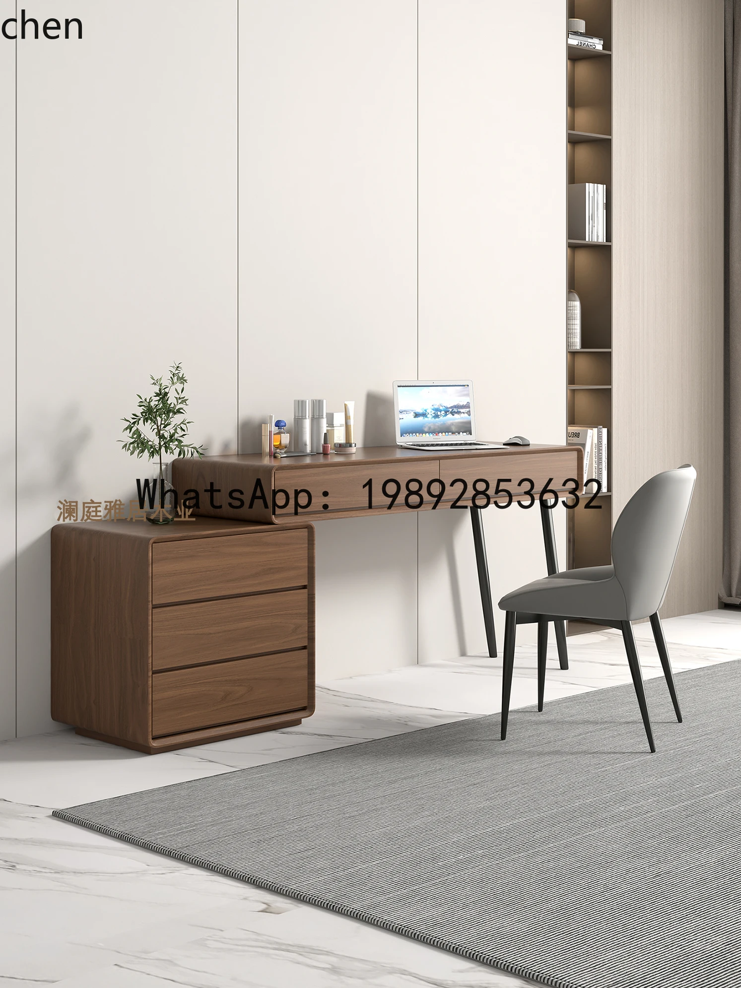 X7  Desk Rotating Desk Walnut Color Corner Solid Wood Computer Desk Dressing Table