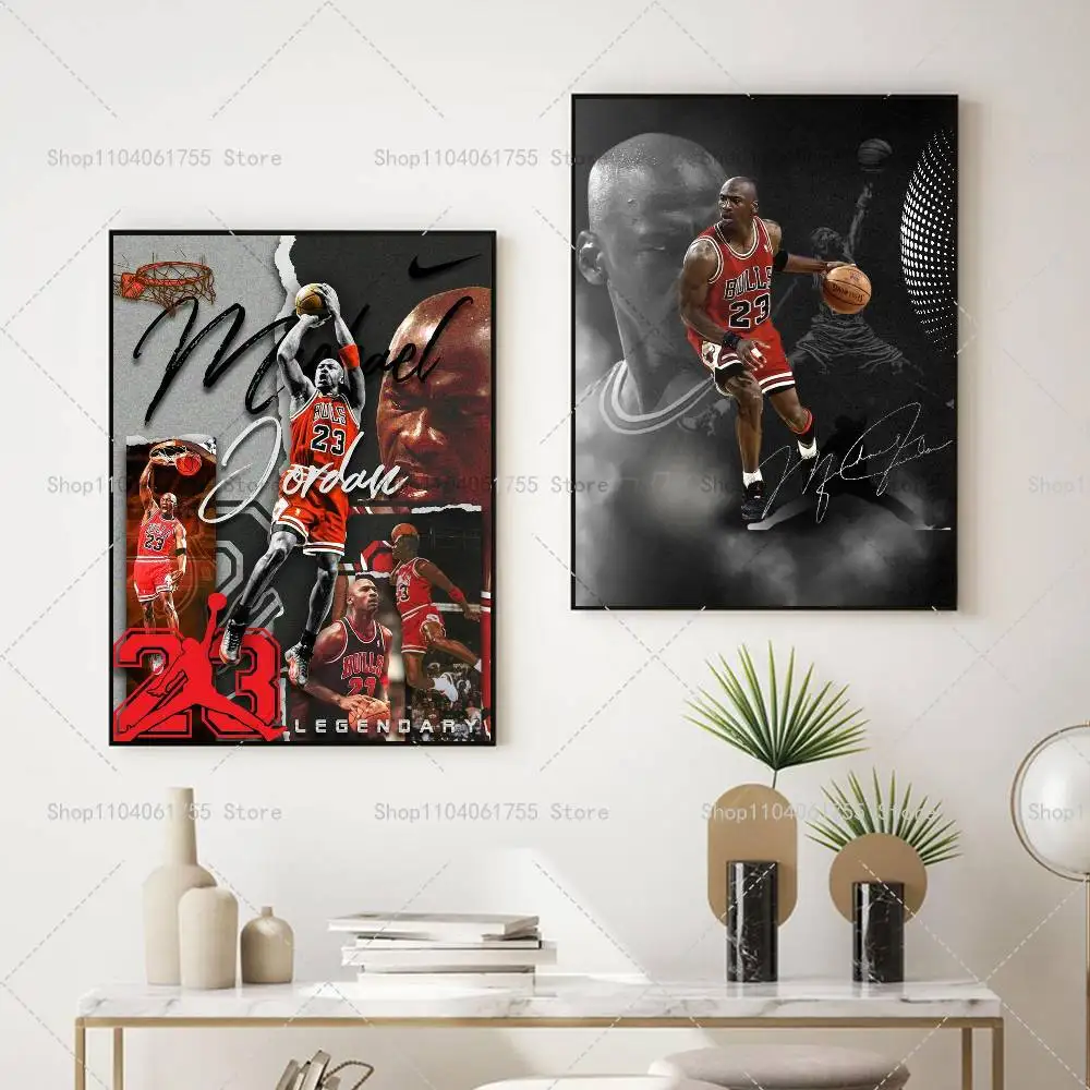 Baseket Ball Star M-Michael J-Jordan Poster Self-adhesive Art Waterproof Paper Sticker Coffee House Bar Room Wall Decor view 5