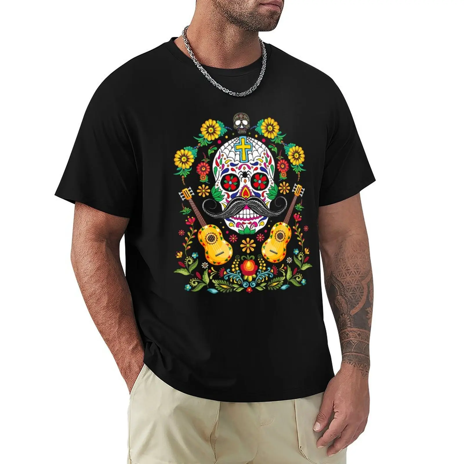 

Day of the Dead Guitar Sugar Skull Dead Dia De Muertos T-Shirt graphics anime figures anime tshirt men graphic t shirts