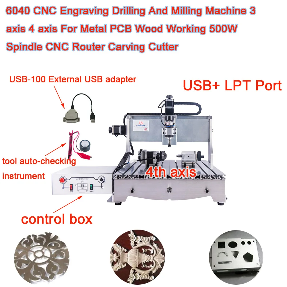 6040 CNC Engraving Drilling And Milling Machine 3 Axis 4 Axis For Metal PCB Wood Working 500W Spindle CNC Router Carving Cutter