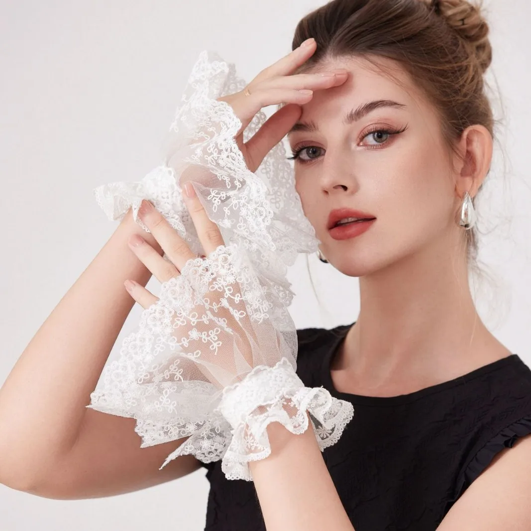 Korean Style Elegant Lace Sleeve Cover Detachable Decorative Arm Sleeve for Dress Women