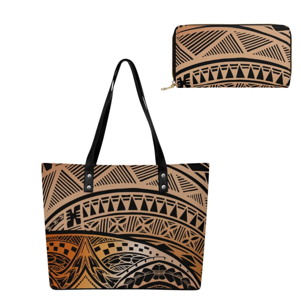 

2 Pieces/Set Single-Shoulder Bag Shopping And Travel Custom Hawaiian Bag Large-Capacity Polynesian Fashion Handbag And Wallet