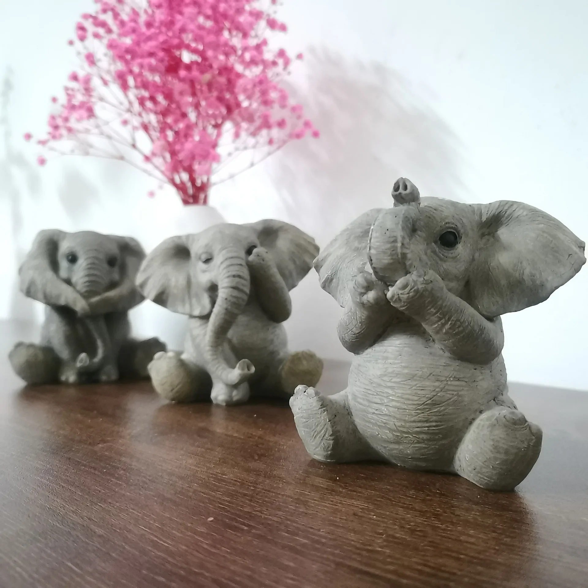 

3 Types Small Elephant Decor Lucky Feng Shui Gray Elephant Figurines Resin Creativity Cute Elephant Doll Playful
