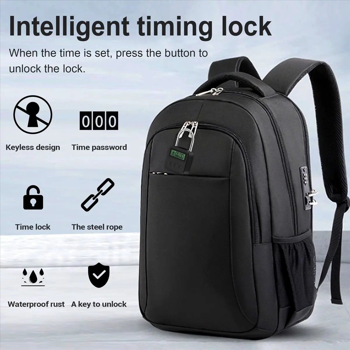 【CYBER MONDAY】Metal Timer Lock LCD Display Multi-Function Electronic Time 99 Hours Max Timing USB Rechargeable Timer Padlock,Bla