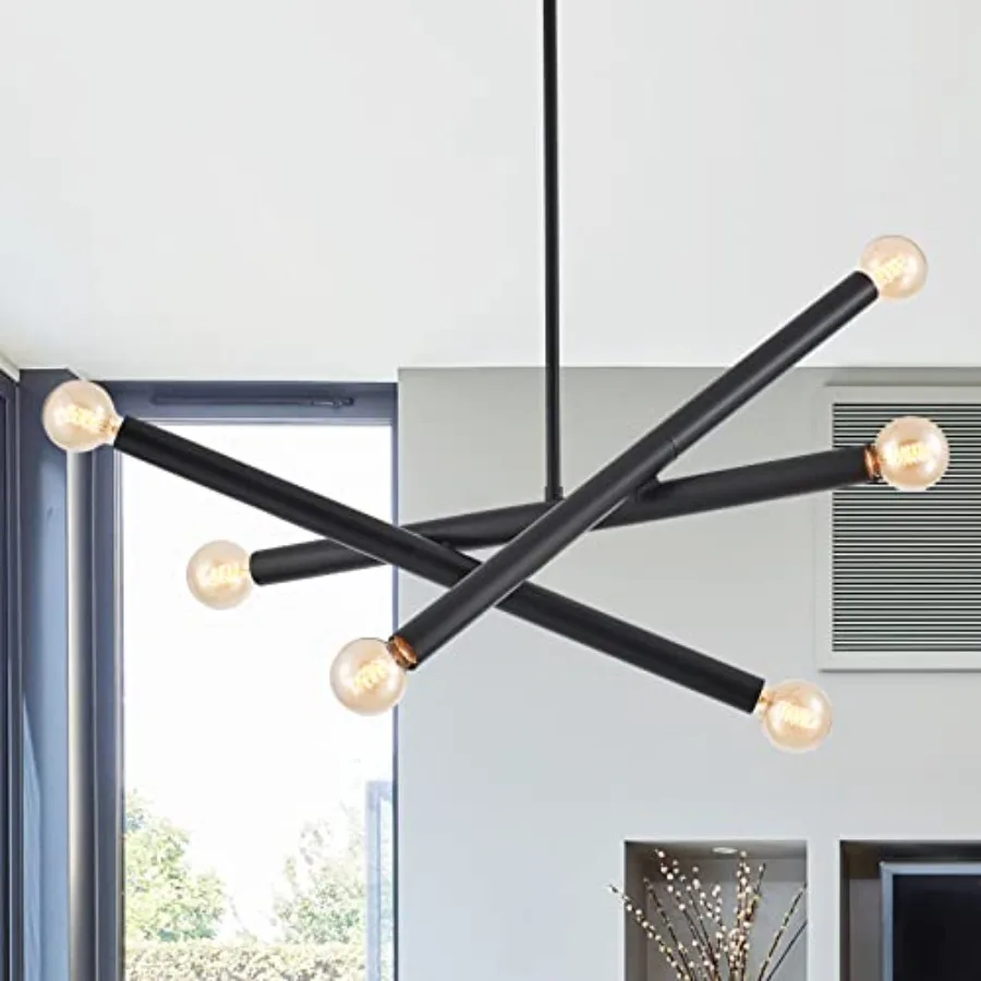 

Black Sputnik Chandelier for Dining Room, Modern Pendant Light Kitchen, 6-Light Adjustable Hanging Light Fixture for Entryway B