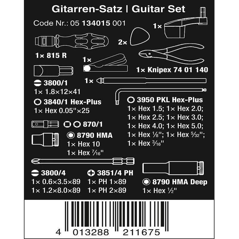 WERA 05134015001 9100 Gitarren-Werkzeugsatz Wooden Electric Guitar Repair Tool Set High Quality Materials Exquisite Workmanship