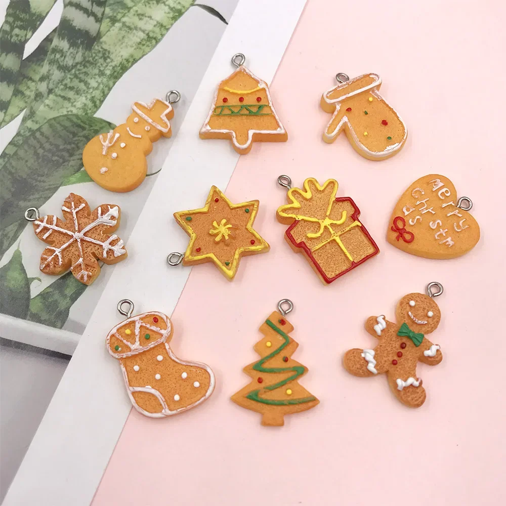 10Pcs/lot Resin Simulation Food Christmas Cookies Snowman Biscuits Charms For Jewelry Making DIY Earrings Keychain Accessories