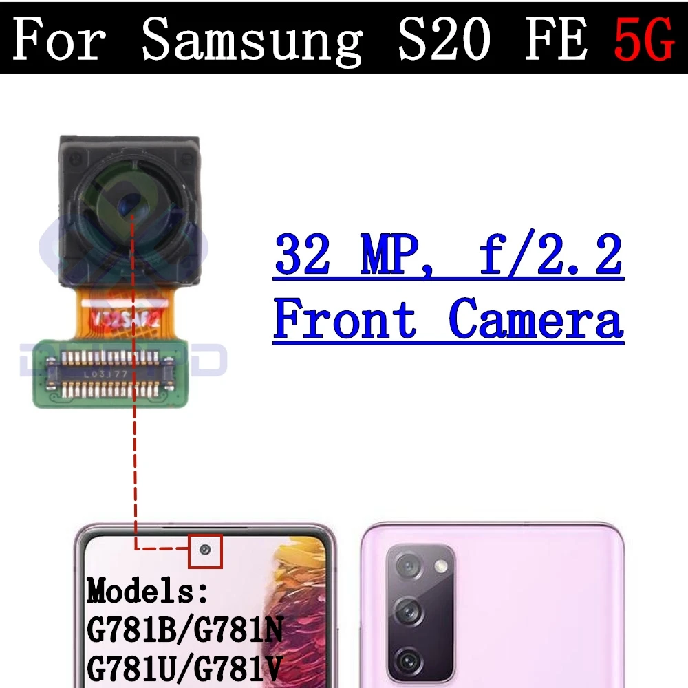 S20FE Front Rear Camera For Samsung Galaxy S20 FE 5G Back Camera Glass Lens Cover With Frame Holder Replacement Part