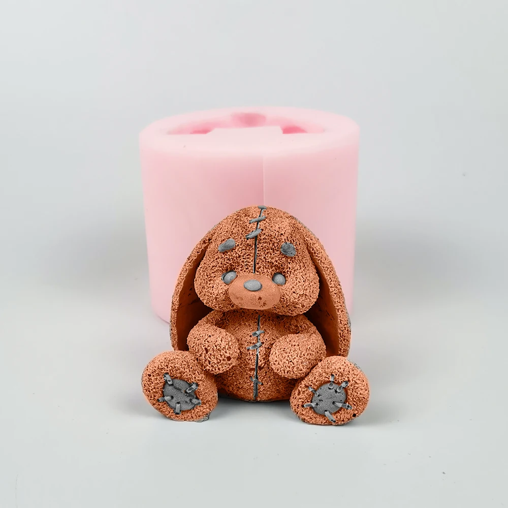 Silicone Mold 3D Cute Cartoon Stuffed Toy Rabbit Soap Silicone Mold Fondant Mould Chocolate Plush Bunny Mousse Cake Molds