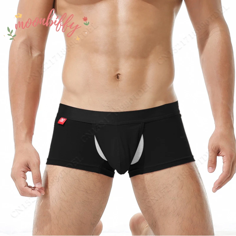 Open Front Underwear Men Cotton Sexy Men\'s Boxer Shorts Panties Breathable Pouch Bulge Underpants Male