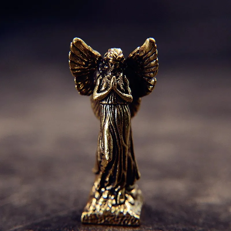 Solid Brass Blessed Angel Small Statue Vintage Character Miniatures Figurines Desktop Decorations Crafts Home Decors Ornaments