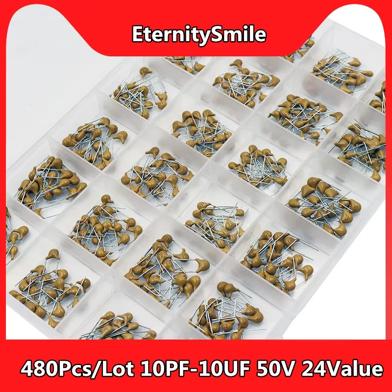 

480Pcs/Lot 10PF-10UF 50V 24Value*20Pcs Ceramic Capacitor Assortment Kit Set Diy Electronic 20%