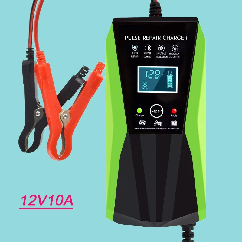 with LCD Display Pulse Repair Charger 12V 10AMotorcycle & Car Battery Charger Agm Deep Cycle Gel Lead-Acid intelligence Charger